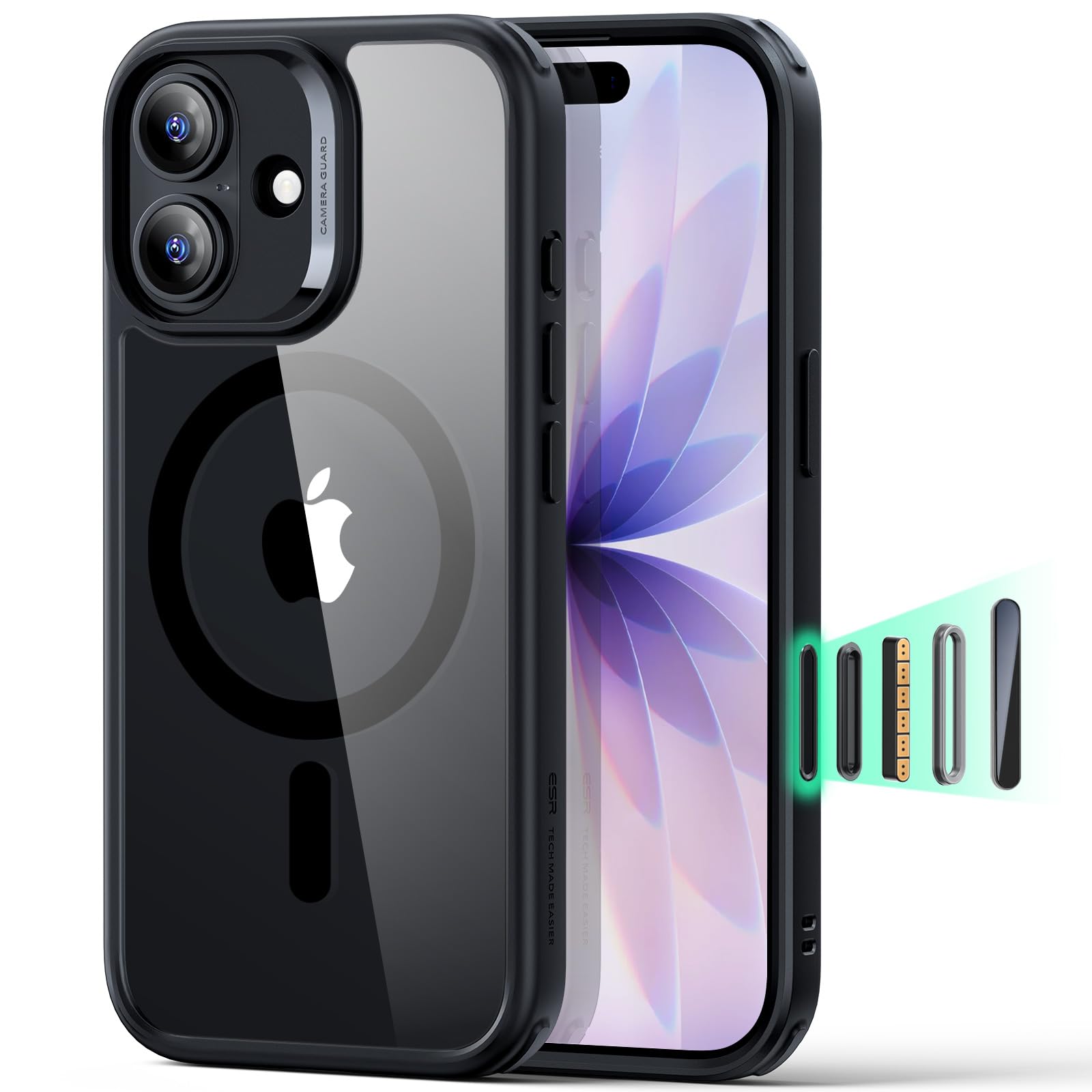 Photo 1 of ESR for iPhone 17 Case, Camera Control, Compatible with MagSafe, Shockof Military-Grade tection, Magnetic Phone Case for iPhone 17, Classic Hybrid Case, Clear Black