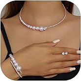 Long tiantian Pearl Jewelry Set Pearl Necklace and Earring Set Pearls Bracelet for Women Valentines Day Gift for Her