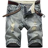 SHOOYING Men's Casual Denim Ripped Shorts