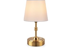 ONEWISH Small Cordless Lamp Dimmable-Battery Operated Table lamp, 4000mAh Rechargeable, Touch Bedside Lamp with White Fabric Shade, 2700K Bulb Included, for Dining, Patio, Bathroom(Gold)