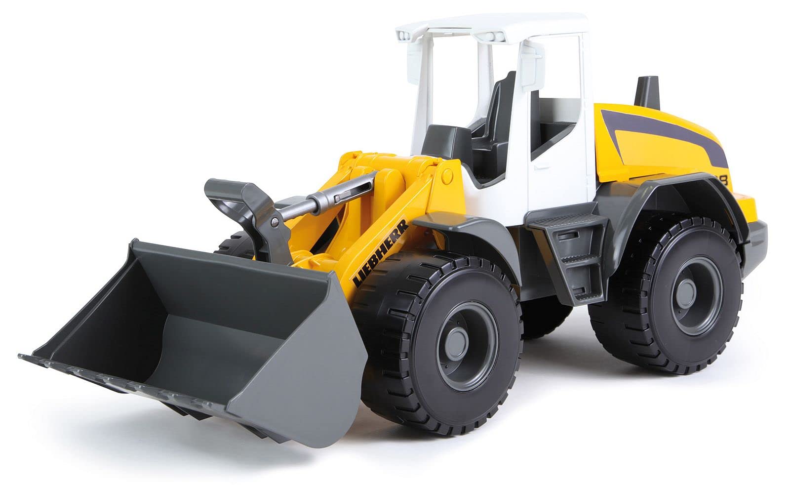 Lena Worxx Liebherr L538 Litronic Wheel Loader, 48 cm, Realistic Construction Site Vehicle, Robust Toy with Functional Shovel and Handle, for Children from 3 Years, Yellow