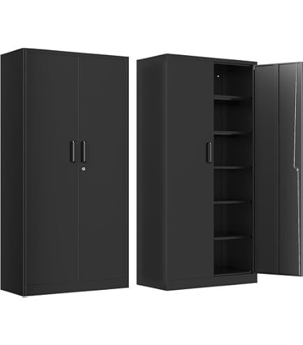 Yizosh Metal Garage Storage Cabinet With 2 Doors And 5 Adjustable Shelves 71 Steel Lockable File Cabinet Locking Tool Cabinets For Office Home Garage Gym School Blue