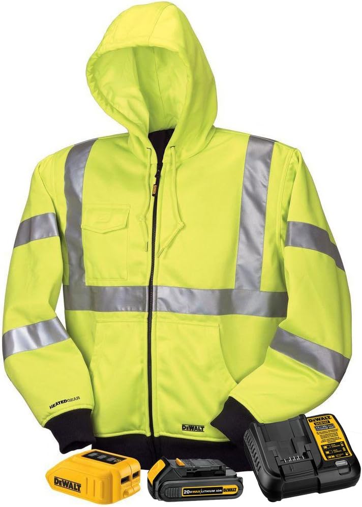 DeWALT - Medium - 20/12-Volt High Visibility MAX Unisex Heated Hoodie with 20-Volt Lithium-Ion MAX Battery and Charger - Yellow - DCHJ071C1