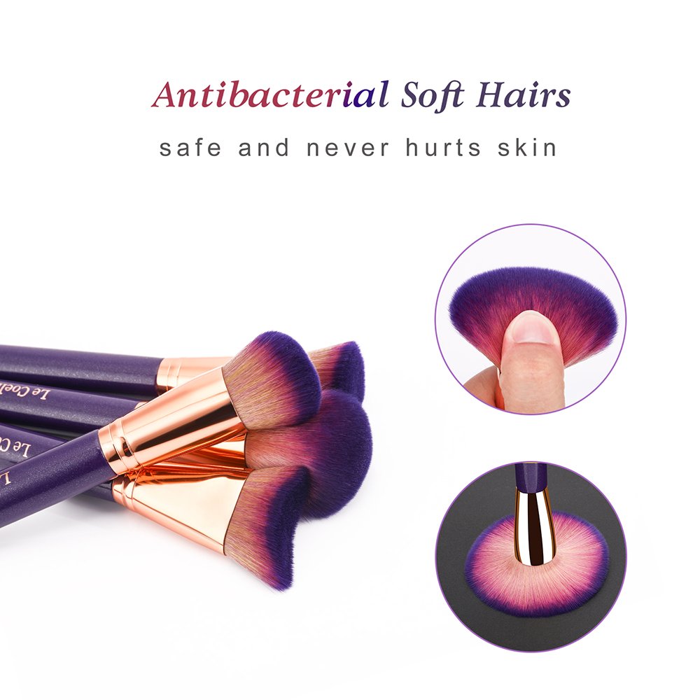 Le Coellon Antibacterial Makeup Brushes Set, 12PCS Premium Synthetic Face Foundation Powder Blending Blush Concealers Eyeshadow Eyebrow Eyeliner Lip Brush Kabuki Brushes Set with Carrying Case Purple