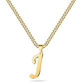 LUXEJEW Valentines Day Gifts for Him - Stainless Steel A-Z Initial Necklaces for Men Boys, Gold/Silver Cuban Link Chain Letter Pendant Necklace Jewelry Gifts 20+2 Inches