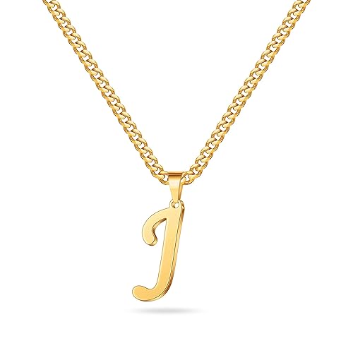 Letter J Necklace for Men Boys Gold Initial Pendant Necklace