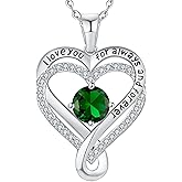 Jewelry for Women Wife Infinity Heart Birthstone I Love You Necklace S925 Anniversary Women Necklaces for Her Wife Birthday Gift Ideas, Birthday Present for Girlfriend Mom Daughter Sterling Silver