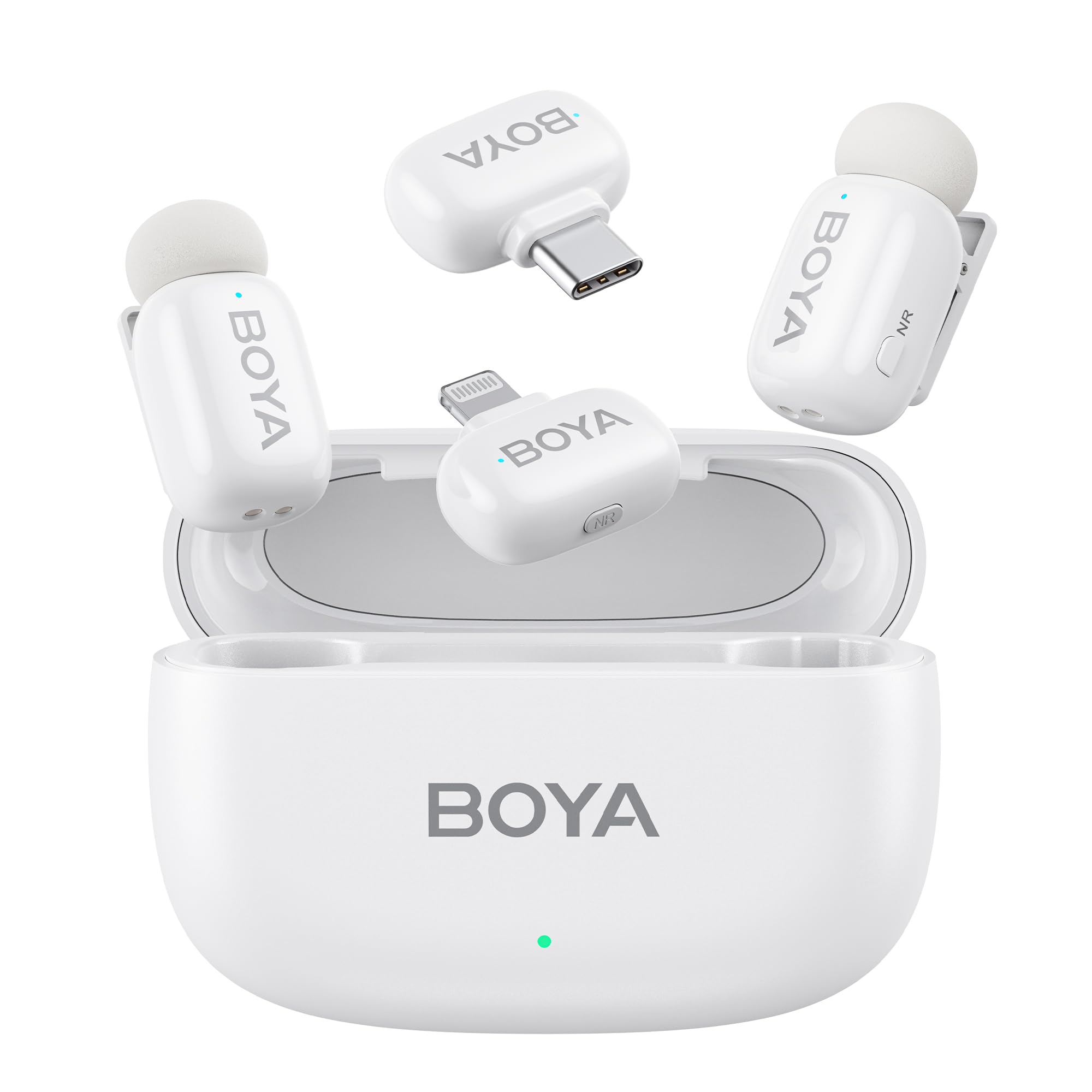 BOYA mini Wireless Microphone for iPhone/Android/PC/Tablets with USB C/Lightning Plug, MFi Certified, Noise Reduction, AI Voice Changer, 30H Battery Life with Charging Case for Video Recording Podcast