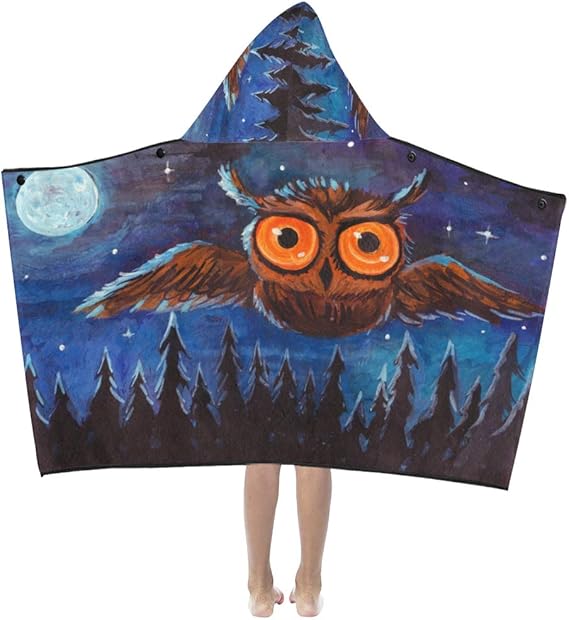 Toallas de baño Niños Niños Arte Gris Natural Aves Búho Pintura al óleo