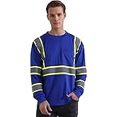 W&H Hi Vis Safety Long Sleeve Shirts Reflective High Visibility Birdeyes Class 3 Shirts,Construction Work