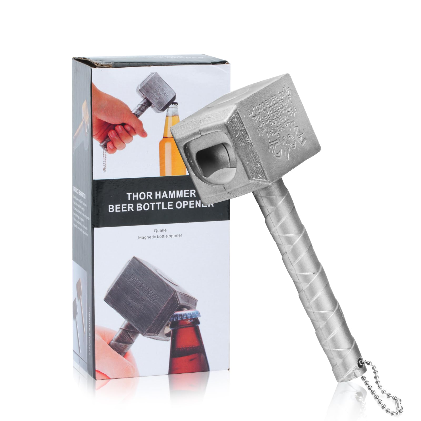 for Thor Hammer Bottle Opener, Beer Bottle Opener, Marvel Avengers Creative Wall Mounted Bottles Openers with Keyring for Party, BBQ, Home, Bar, for Marvel Lovers (A-Silver)