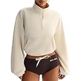 INKEEP Women's Half Zip Fleece Sweatshirt with Pockets Cropped Sherpa Pullover Fuzzy Long Sleeve Top for Winter Fall