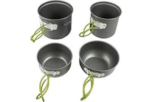 G4Free 2/4/13 PCS Camping Cookware Mess Kit Hiking Backpacking Picnic Cooking Bowl Non Stick Pot Knife Spoon Set