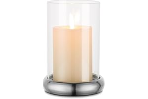 INWEDER Glass Pillar Hurricane Candle Holders: 1 Pc Silver Clear Pillar Candle Holder Modern Candle Stand for Pillar Candle Hurricane Candle Holder Decorative Candle Holders for Mantel Christmas Wedding Home