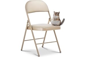Oline Vinyl Folding Chairs, Padded Vinyl Cushion Chairs with Durable Metal Frame, Indoor Outdoor Stackable Foldable Guest Chairs for Office Wedding Kitchen Dining, 300lb Capacity (Khaki, 1 Pack)