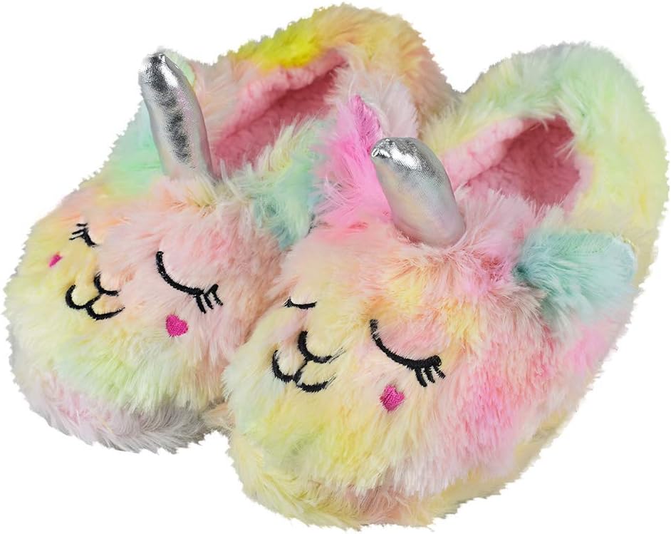 Girls/Kids Cute Unicorn Slippers with Warm Plush Fleece House Slip-on Shoes