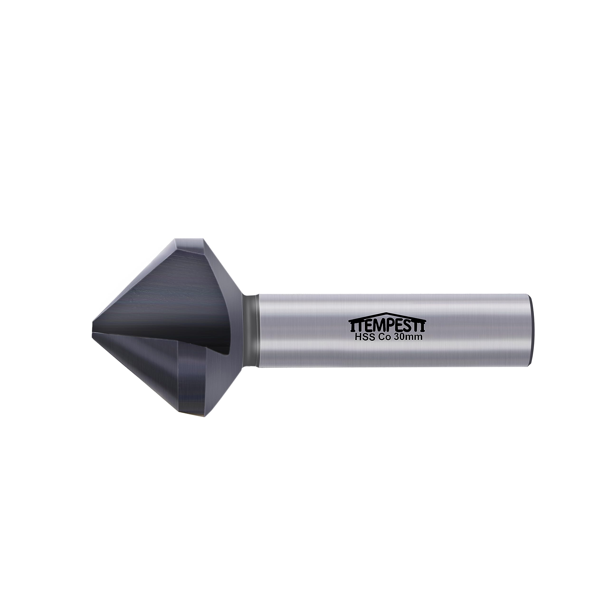 ITEMPESTI Countersink 90 degree HSS M35 countersink 30mm 3 flute bevel cutter drill bit - TiAlN coating - robust and heat resistant - for stainless steels - shank 12 mm