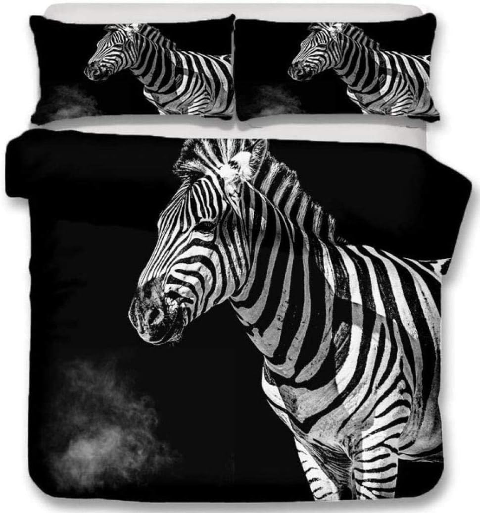 HANTAODG Juego de edredón con 2 Fundas de Almohada,Cebra Blanco y Negro
