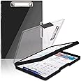 Clipboard with Storage,Heavy Duty Clip Boards 8.5x11 with 2 Storage Case,Clear Visible Top Panel Storage Clipboards,Side Opening Clip Boards,Nursing Clipboard Folder Case for Office Supplies-Black