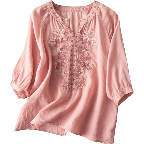 Amazon.com: Women's Cotton Linen Summer Button 3/4 Sleeve Shirts
