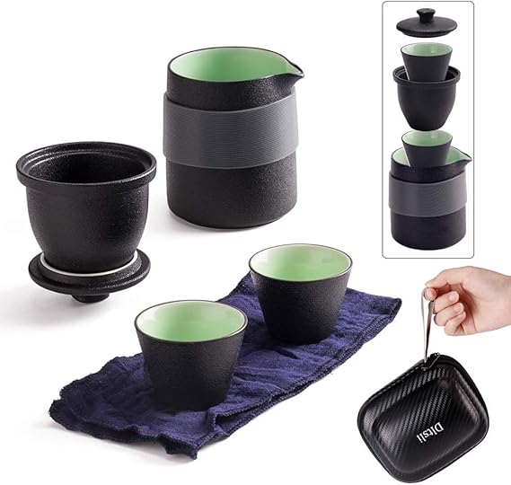 Dltsli Travel Ceramic Tea Pot Set Chinese Kung Fu Teapot, 1 Pot 2 Mini Cups Porcelain Teacups