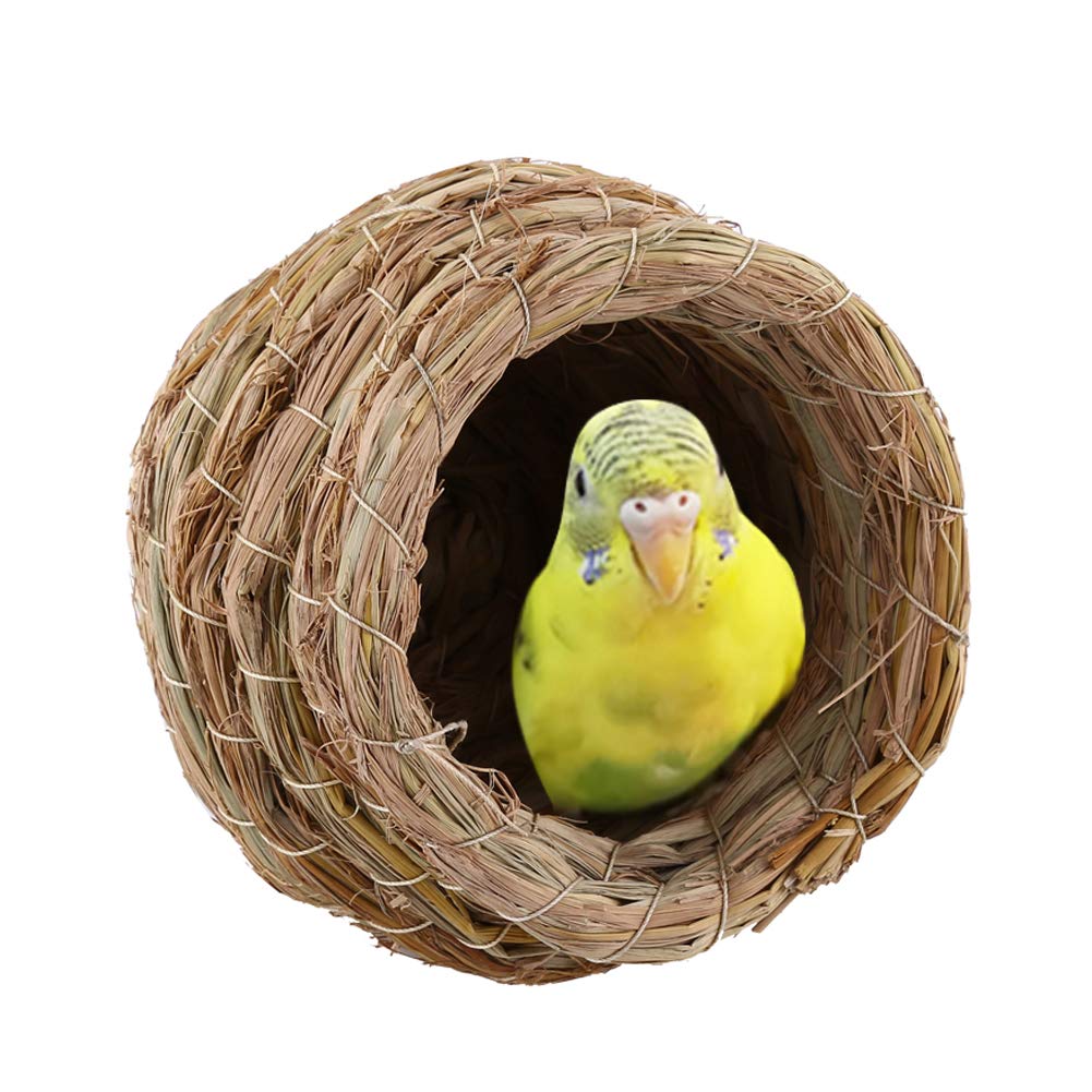 Bird Nest, Handwoven Straw Bird Nest for Myna Thrush Budgie Peony Finch Natural Hatching Breeding Cave House for Small Birds