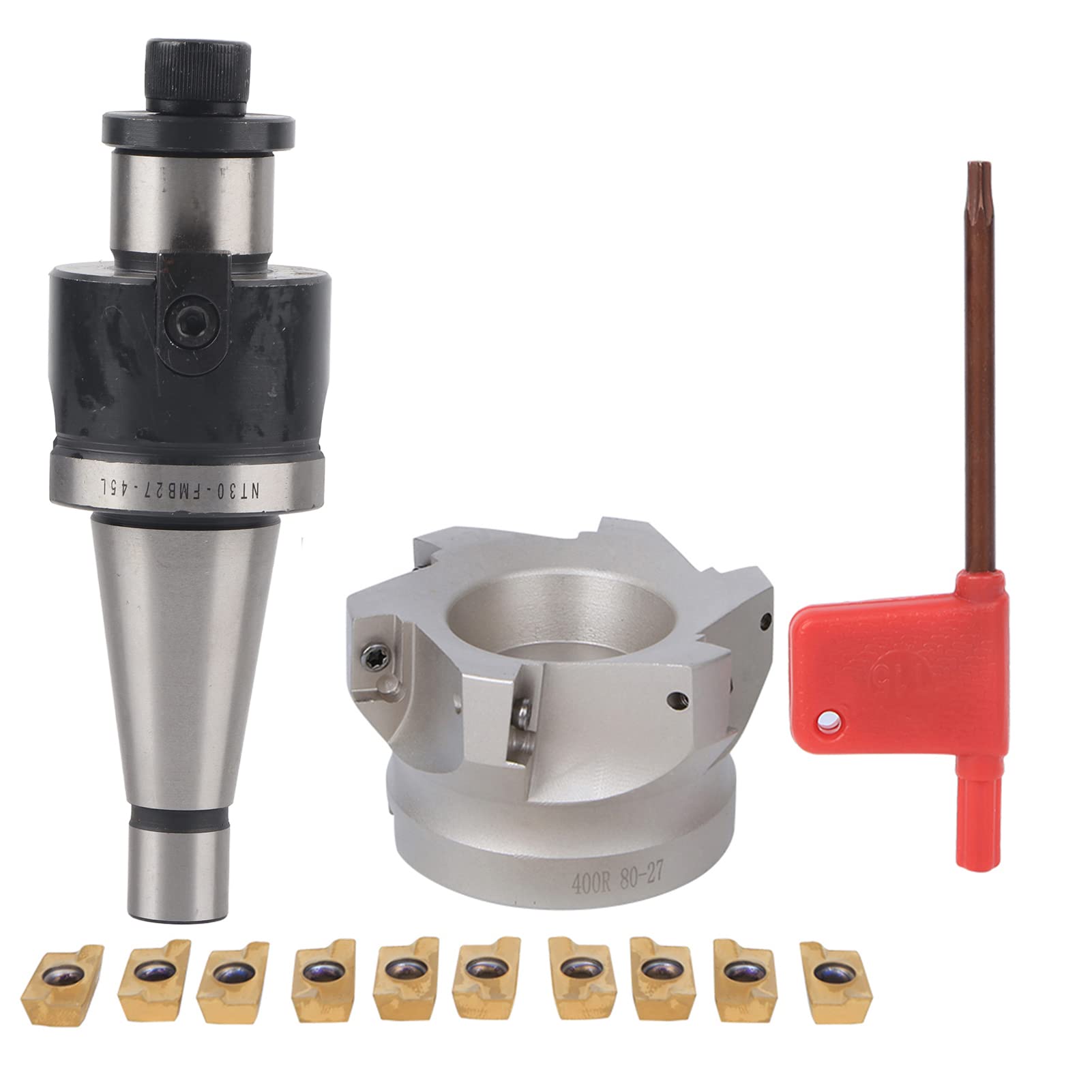 NT30-FMB27 Collet Holder + BAP400R-80-27-6 Flute Cutter + APMT1604 Insert Collet Set (10 Pieces Milling Inserts)