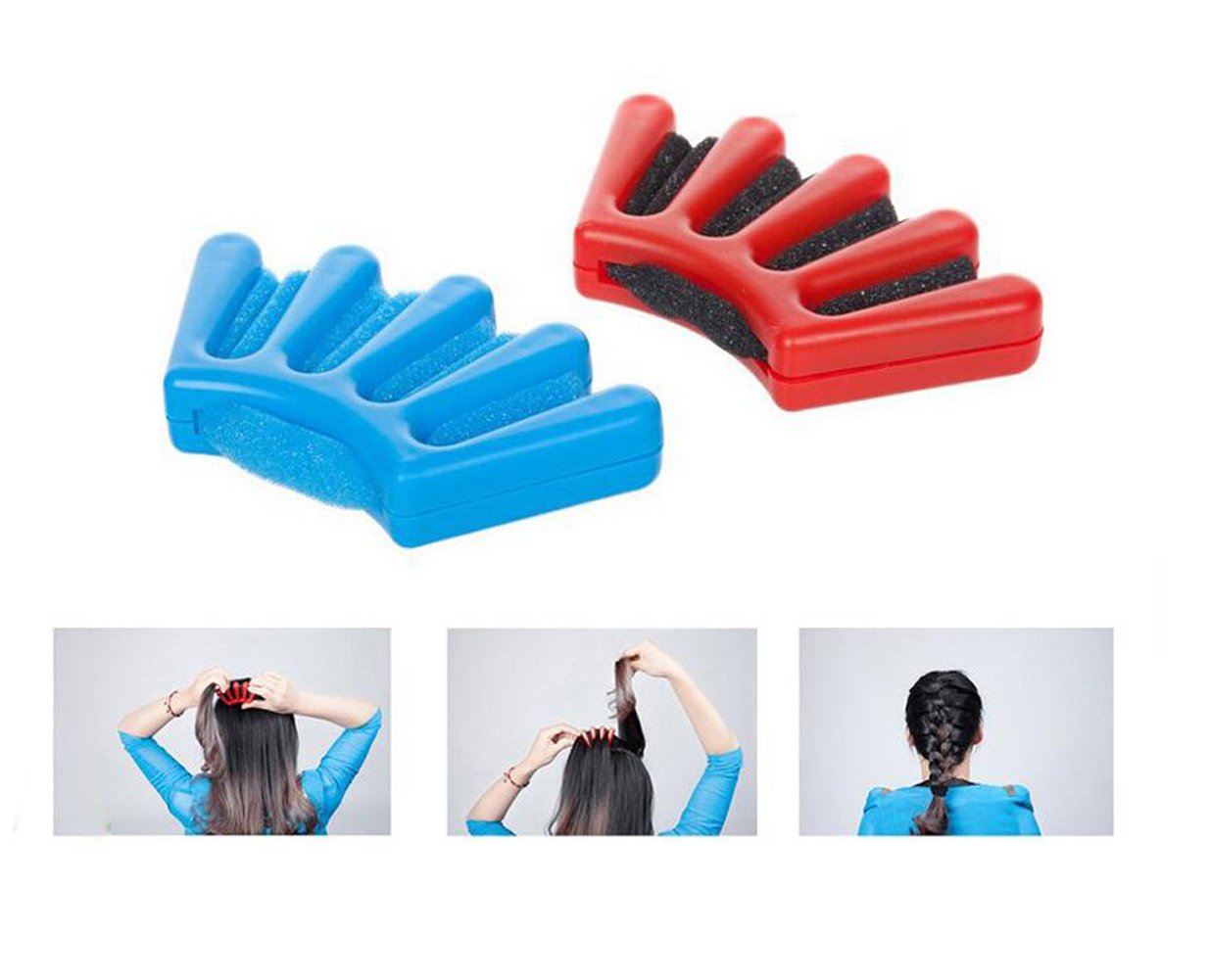 2PCS (Blue+Red) Hair Styers Styling Accessories Sponge French Hair Twist Braider Braiding Tool for Women Lady Girl