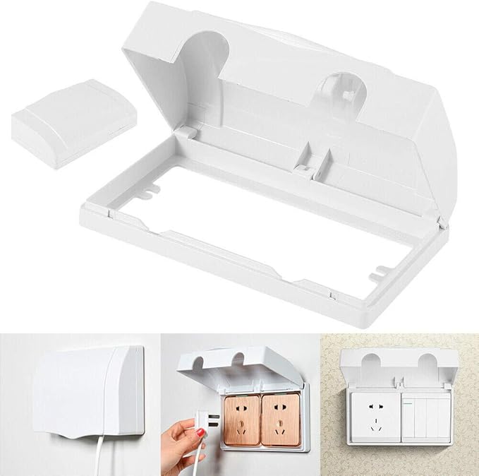 White Double Socket Protector Electric Plug Cover Child Safe Box Power