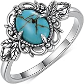 Biduanro Genuine Turquoise Rings for Women 925 Sterling Silver Leaf Rings Vintage Boho Nature Gemstone Real Turquoise Jewelry for Women