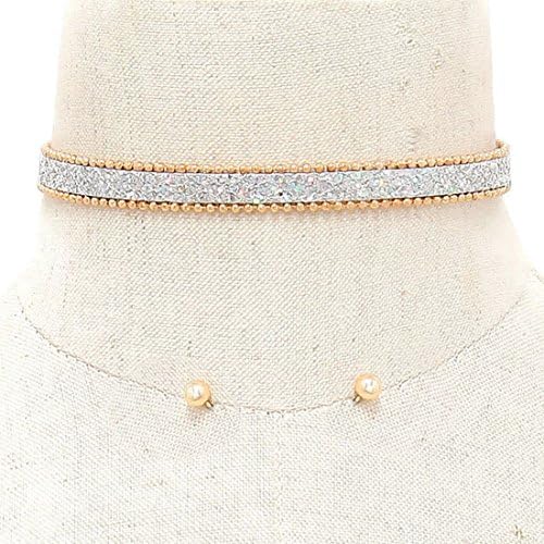 Beautiful Sparkly Clear Crystal Gold choker necklace With Earrings Set