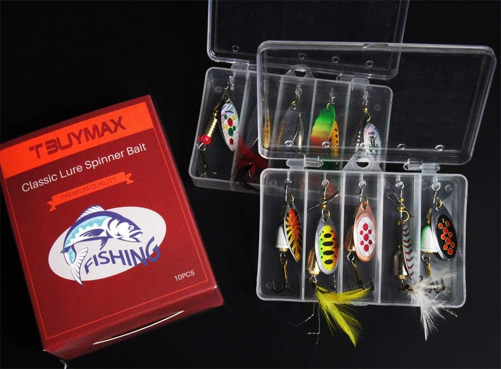 10pcs Fishing Lure Spinnerbait, Bass Trout Salmon Hard Metal Spinner Baits Kit with 2 Tackle Boxes by Tbuymax : Sports & Outdoors