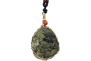 Moldavite Crystal 14K Gold Plated Necklace,Raw Real Czech Meteorite Tektite Stone Healing Crystal Necklace,Green,Irregular Sh