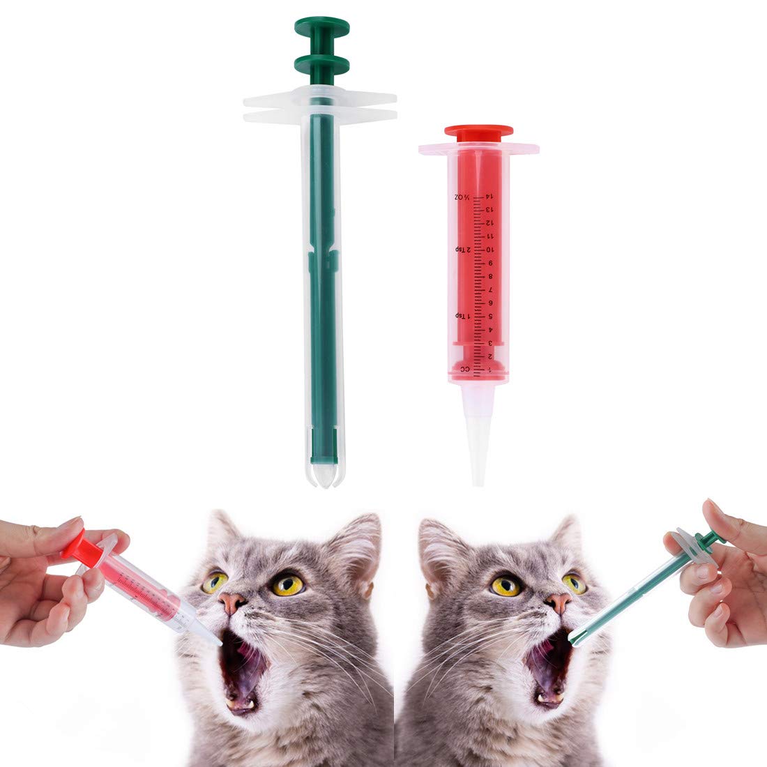 Qchomee 2Pcs Pet Medicine Feeding Syringe Reusable Pill Poppers Dispenser for Dogs Cats Pet Medicine Feeder Oral Tablet Capsule or Liquid Feeding Tool Kit