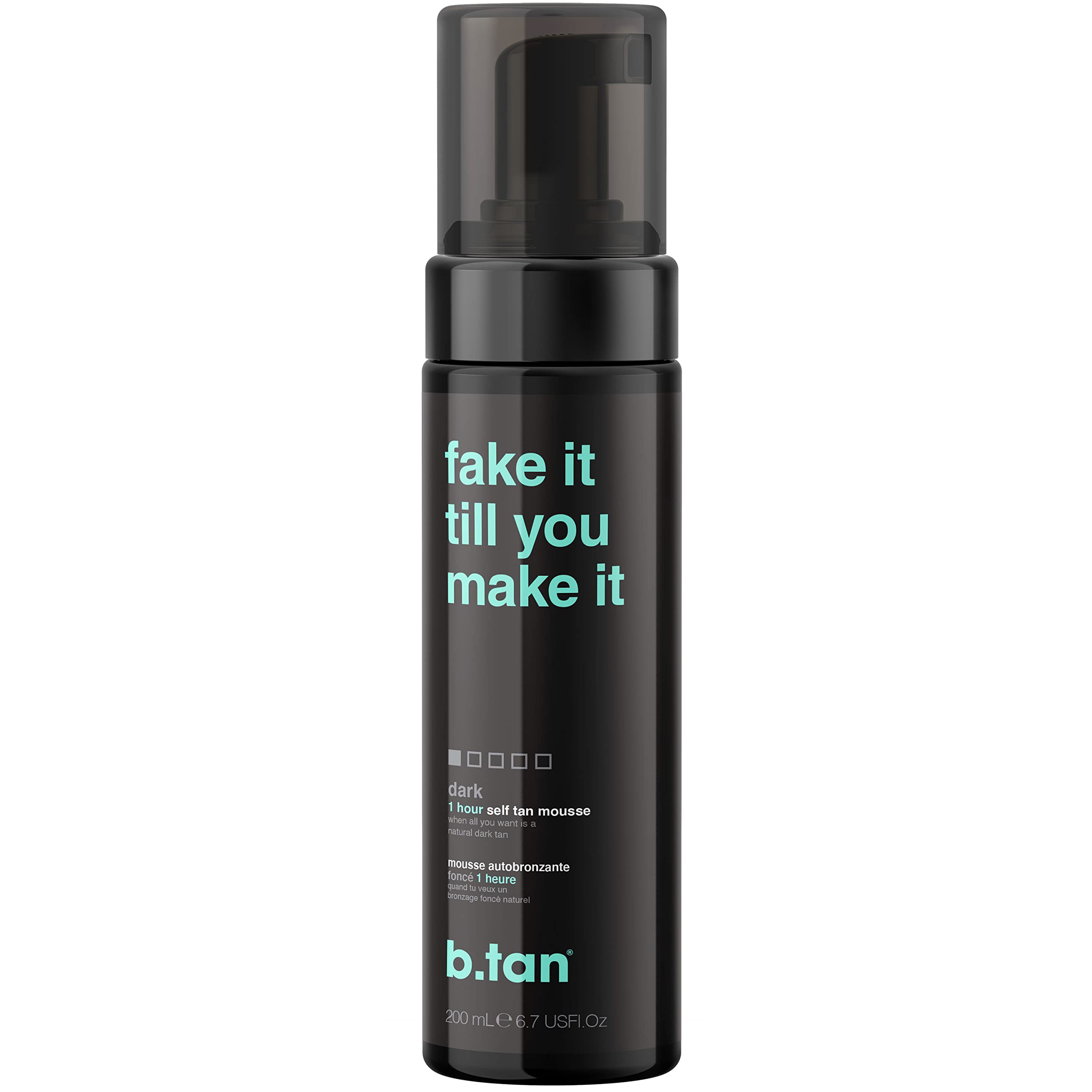 b.tan Dark Self Tanning Mousse | Fake It Till You Make It - 1 Hour Instant Express Bronzing Foam, No False Tan Smell, Best Tinted Sunless Tanner, Face & Body, Australian Glow, 200ml