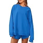 Tankaneo Womens Oversized 2 Piece Outfits Sweatsuit Casual Long Sleeve Crewneck Sweatshirts Sweat Shorts Fall Lounge Sets