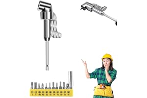 RANDJ 105 Degree Right Angle Drill Adapter, 2025 Upgrade Right Angle Drill Attachment with Multi-function Bend Screwdriver Bit, 1/4" Hex Shank Driver Angle Drill Attachment with 12 Screwdriver Bits (Long)