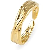 MUSTHAVE 18K Gold Plated Twist Cuff Ring for Women | Open Ring, Stack, cross, Lightweight, Yellow Color, Fashion Jewelry for lady