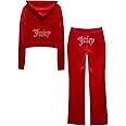 Juicy Couture Women's Bling Velour Tracksuit (US, Alpha, Medium, Regular, Regular, Coco Red)