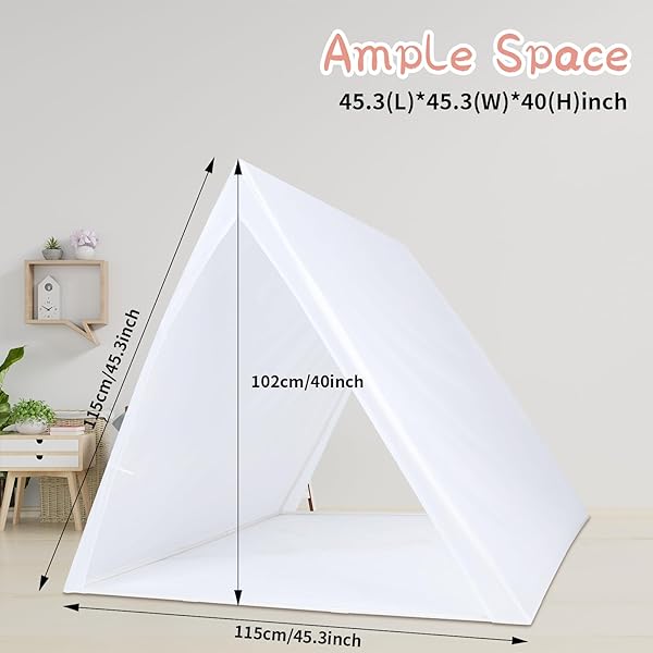 WINDYUN 2 PCS TEEPEE TENT FOR KIDS SLEEPOVER TENTS FOR PARTIES WHITE FOLDABLE WASHABLE TEEPEE CHILD GIRLS BOYS INDOOR OUTDOOR BEDROOM SLEEPOVER SLUMBER PARTY EASY ASSEMBLY 45.3 X 45.3 X 40 INCHES