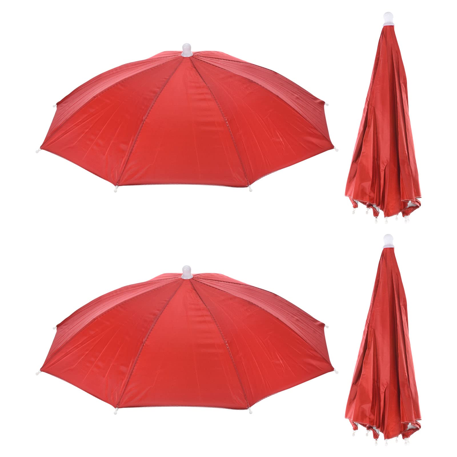 PATIKIL Umbrella Hat, 4 Pack 20 Inch Folding Sun Rain Cap Hands Free Fishing Umbrella Hat for Golf Fishing Camping Outdoor, Red