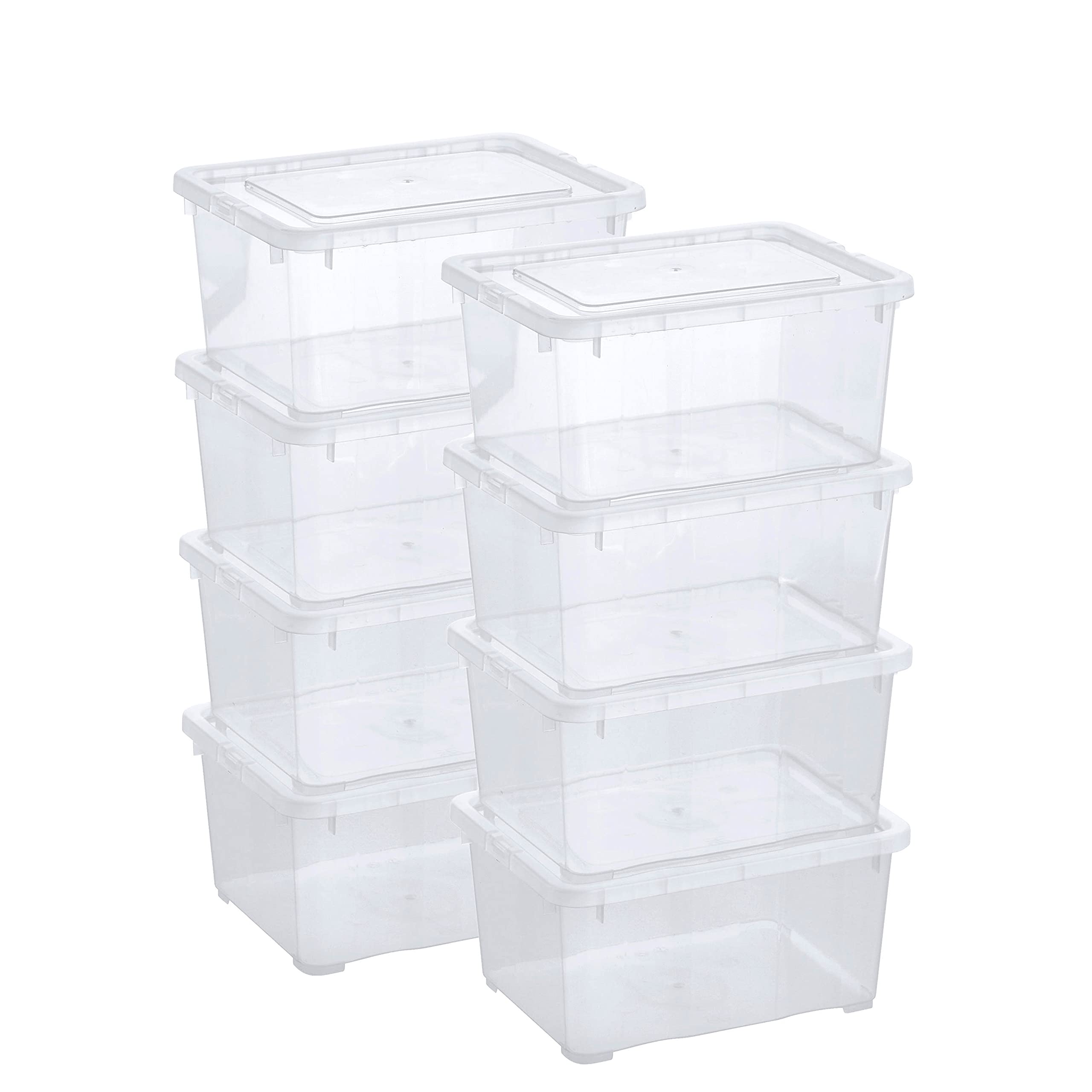 Grizzly 8 x Small Organizing Boxes with Lids - 1.7 Litre - 7.5x5.7x3.5 inch (19x14.5x9 cm) - Stackable Clear Containers - Transparent Organiser
