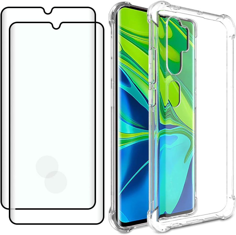 for Xiaomi Mi Note 10 CC9 Pro Full Cover Full Glue 3D Curved Tempered Glass (2Pcs-Black+Clear Case, for Xiaomi Mi Note 10)