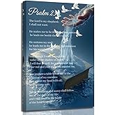ZSHARTSWD Psalm 23 Wall Art Bible Verse Picture Scripture Canvas Print Dove of Peace and Cross Painting Religious Christian Artwork Church Prayer Decor Framed (Blue, 18L x 12W)