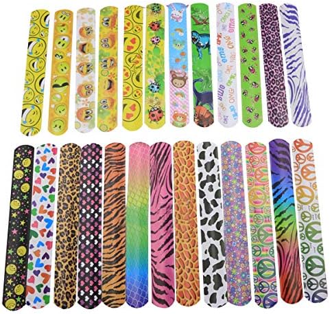 Fuxiang 25PCS Snap Slap Band For Kids Slap Bracelets for School Party Supplies Favours Birthday Gifts Prints Snap Childrens Adults Wristbands with Colorful Hearts Animal Emoji multicoloured