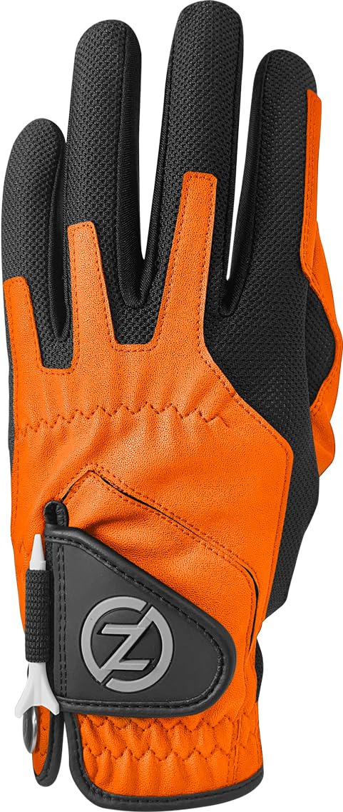 Zero Friction Men's Compression Synthetic Left Hand Universal Fit Golf Glove, One Size, Orange, GL00004