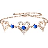 xiupen Love Heart Link Bracelet for Women Birthstone Adjustable Bracelets for Wife Trendy Anniversary Christmas Birthday Jewelry Gifts for Women Mothers Day Gift for Her Girlfriend