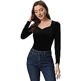 Allegra K Velvet Tops for Women's Long Sleeves Sweetheart Neck Blouse