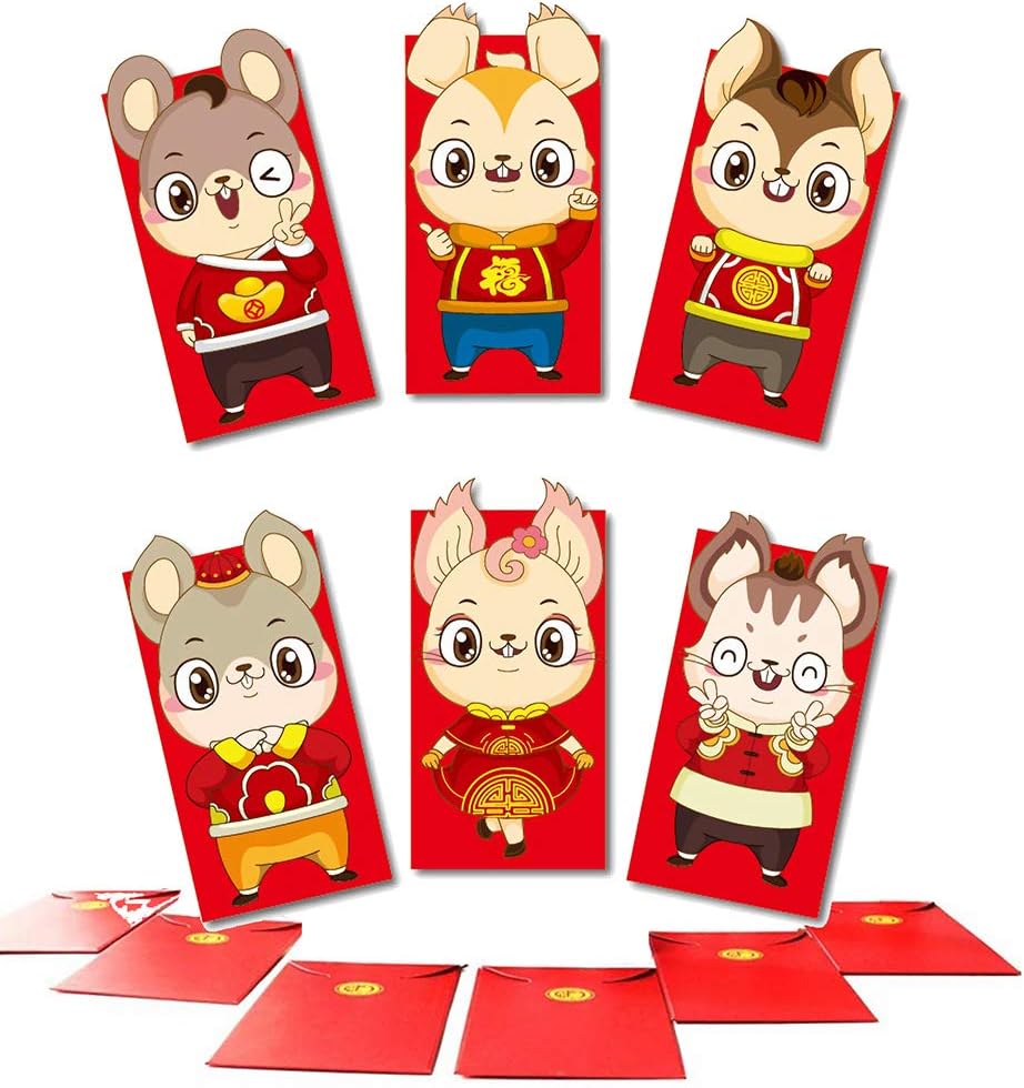 Premium Chinese Red Envelopes Rat, Money Envelopes For Red Egg & Ginger Parties, Bbirthday gifts,Cash, Spring Festival, Christmas, Baby Shower, Bless Health and Safety (12 pcs Stereoscopic)