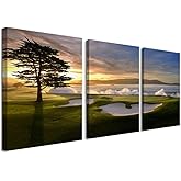 Pebble Beach Golf Course Wall Art Prints Golf Wall Decor for Living Room Bedroom Home Decorations Golf Club Pictures Posters Canvas Prints Framed Artwork Ready to Hang(12''W x 16''H x3)